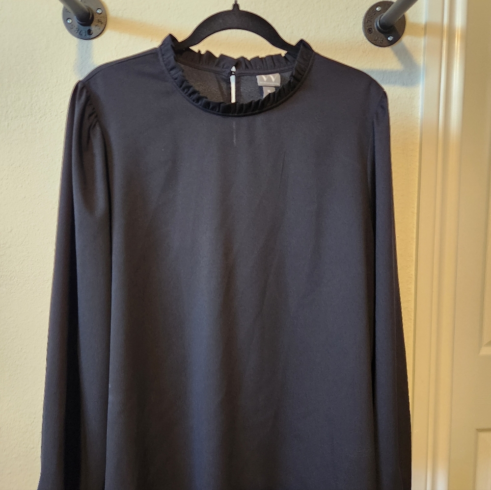 Worthington Black Ruffled Neck Blouse